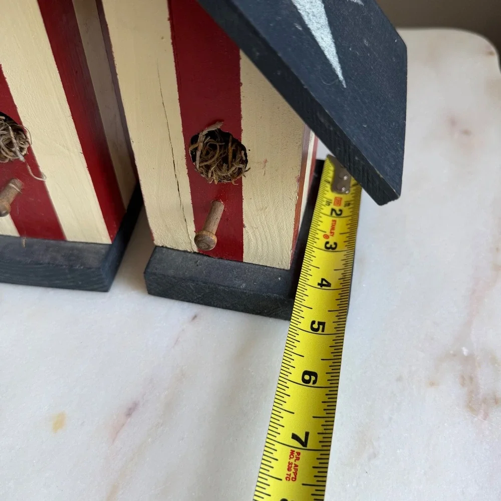 Americana Wooden Birdhouse Bookends Patriotic USA Star Farmhouse Decor